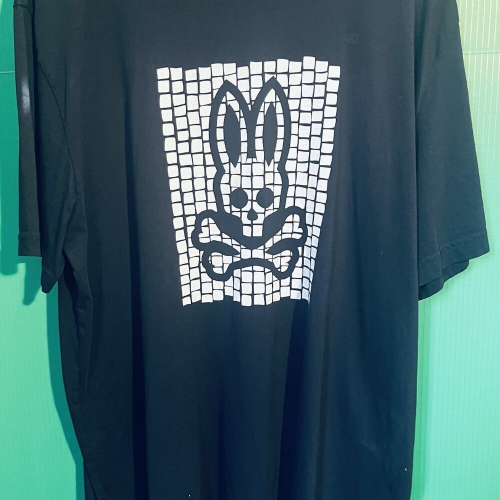 Psycho Bunny Size 8 XL Graphic T-Shirt Black Pima Cotton Mosaic Skull Bunny Logo